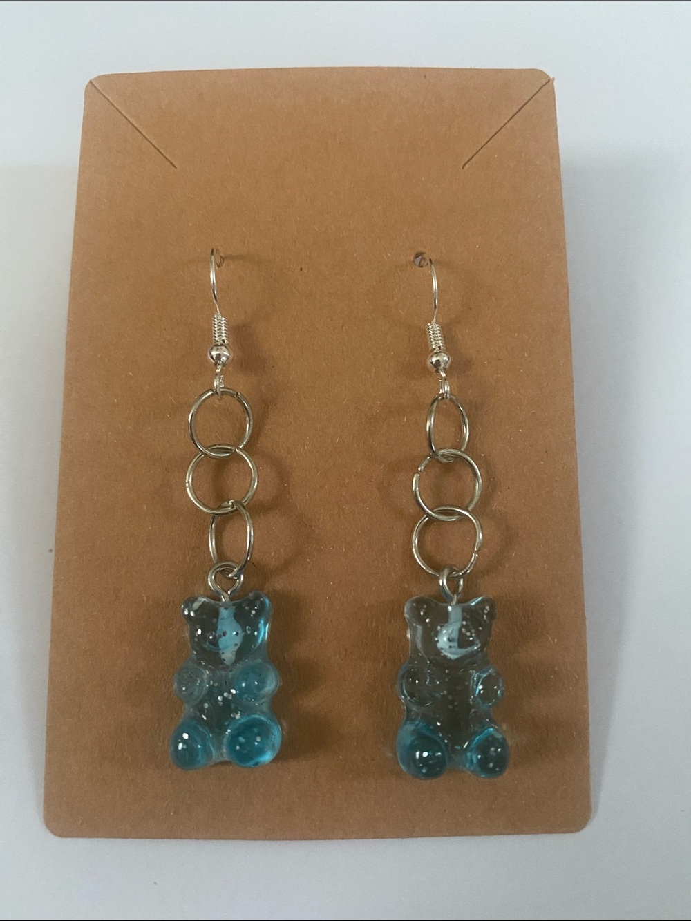 Teal Gummy Bear Dangle Earrings with Linked Hoops